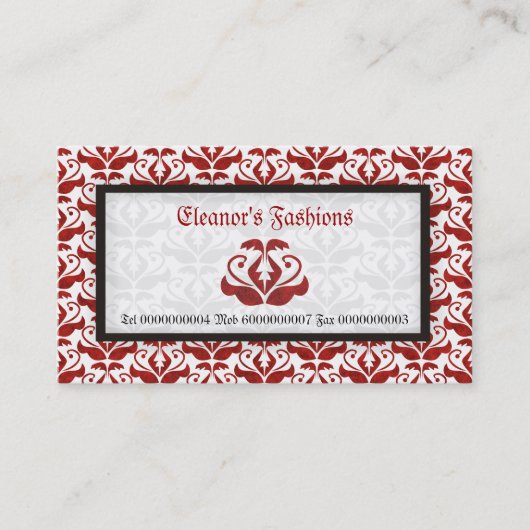 赤いエレガントダマスクファッション名刺 名刺 (正面)