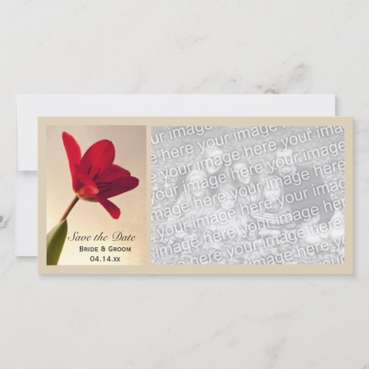 赤いエレガントチューリップの結婚式の日付を保存 セーブザデート (正面)