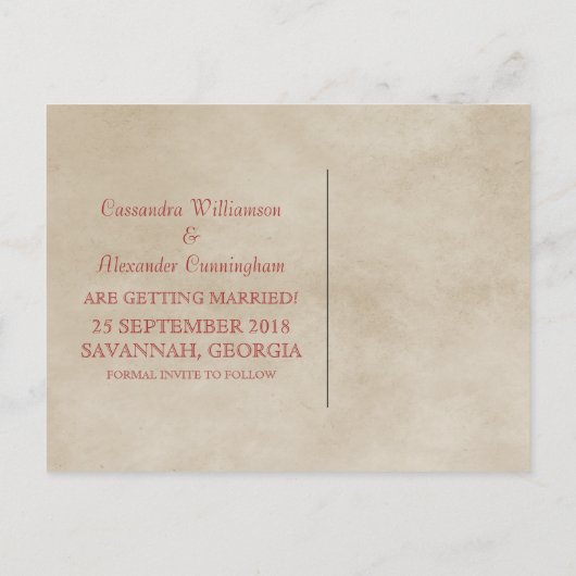 赤いエレガントデコ日付はがきを保存 案内ポストカード (裏面)