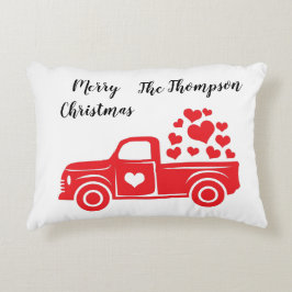 赤いエレガントトラックのファミリー名スクリプト文字上の白 アクセントクッション