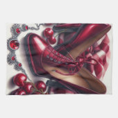 赤いエレガントハイヒールとさくらんぼ キッチンタオル (横)