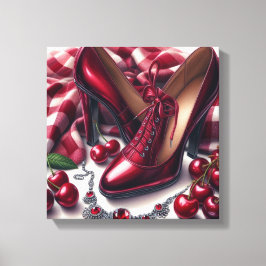 赤いエレガントハイヒールとさくらんぼ キャンバスプリント