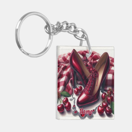 赤いエレガントハイヒールとさくらんぼ キーホルダー (正面左)