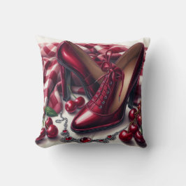 赤いエレガントハイヒールとさくらんぼ クッション