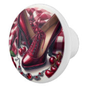 赤いエレガントハイヒールとさくらんぼ セラミックノブ (右)