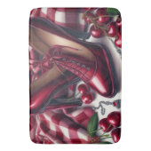 赤いエレガントハイヒールとさくらんぼ バスマット (正面縦)