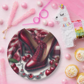 赤いエレガントハイヒールとさくらんぼ ペーパープレート (パーティー)