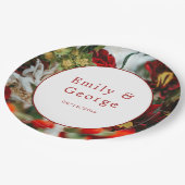 赤いエレガントバラが花のフローラを咲結婚かせる ペーパープレート (アングル)