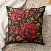 赤いエレガントバラと蝶 クッション (ブランケット)