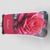 赤いエレガントバラと雨粒フローラ ゴルフヘッドカバー (正面)