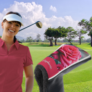 赤いエレガントバラと雨粒フローラ ゴルフヘッドカバー