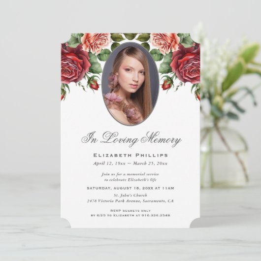 赤いエレガントバラのフローラ写真を愛の記憶に 招待状 (スタンド正面)