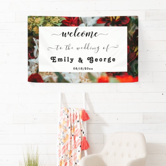 赤いエレガントバラのフローラ結婚の歓迎 横断幕 (インサイチュ)