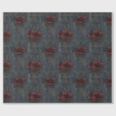 赤いエレガントバラのヴィンテージゴシック模様 ラッピングペーパー (フラット)
