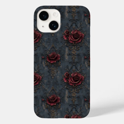 赤いエレガントバラのヴィンテージゴシック模様 Case-Mate iPhoneケース (裏面)
