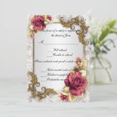 赤いエレガントバラの応答カード 招待状 (スタンド正面)