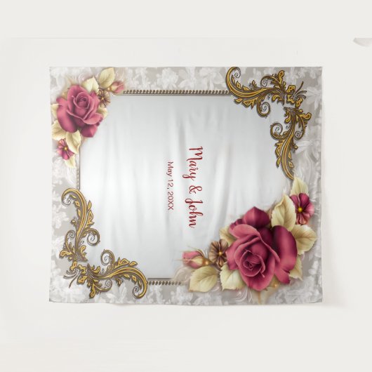 赤いエレガントバラの結婚写真の背景 タペストリー (正面(横))