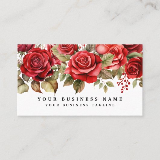 赤いエレガントバラの花フローラ 名刺 (正面)