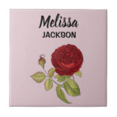 赤いエレガントバラの花 タイル (正面)