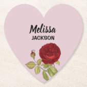 赤いエレガントバラの花 ペーパーコースター (正面)