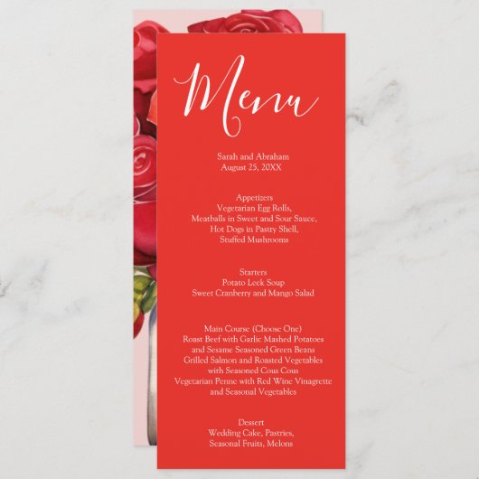 赤いエレガントバラ結婚ズのメニュー メニュー (正面/裏面)