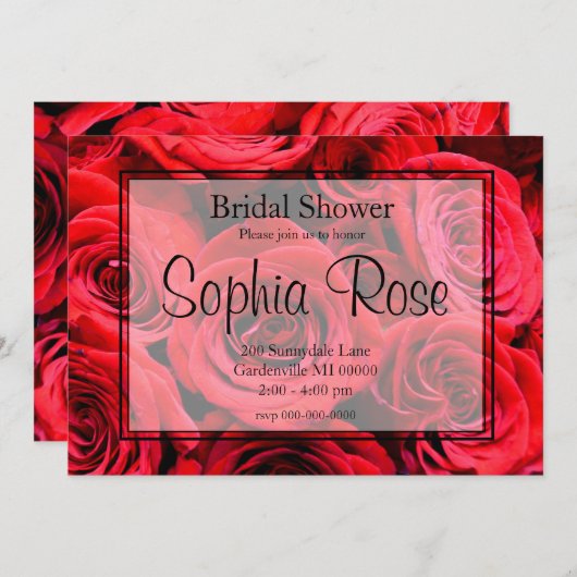 赤いエレガントバラ赤い花フローラ 招待状 (正面/裏面)