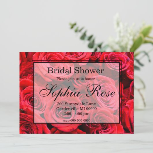 赤いエレガントバラ赤い花フローラ 招待状 (スタンド正面)