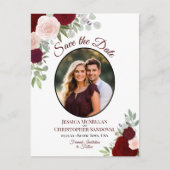 赤いエレガントバラ&フォトウェディング日付を保存 案内ポストカード (正面)