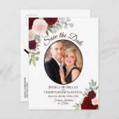 赤いエレガントバラ&フォトウェディング日付を保存 案内ポストカード (正面/裏面)
