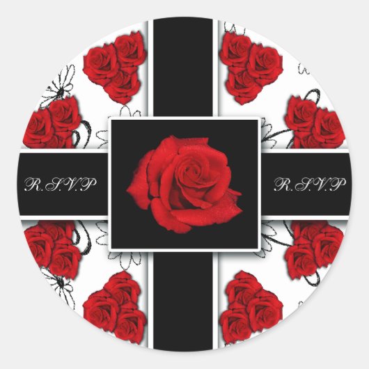 赤いエレガントバラ – wedding rsvp sticking ラウンドシール (正面)