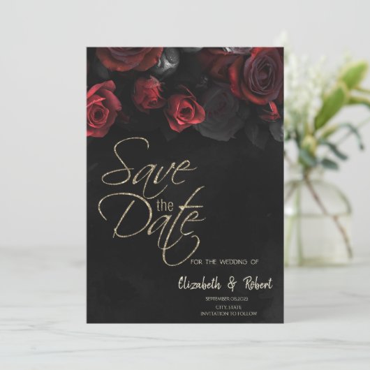 赤いエレガントバラGothic日付カードを保存 セーブザデート (スタンド正面)