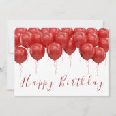 赤いエレガントバルーンモダンスクリプトハッピーバースデー カード (正面)