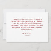 赤いエレガントバルーンモダンスクリプトハッピーバースデー カード (裏面)