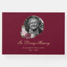 赤いエレガントピンクの金ゴールドフローラ葬儀の写真 ゲストブック