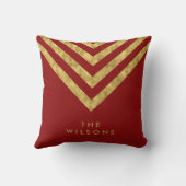 赤いエレガントファミリ名シェブロンパターン クッション (裏面)
