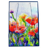 赤いエレガントフローラの絵を描水の色 ミディアムペーパーバッグ (正面)