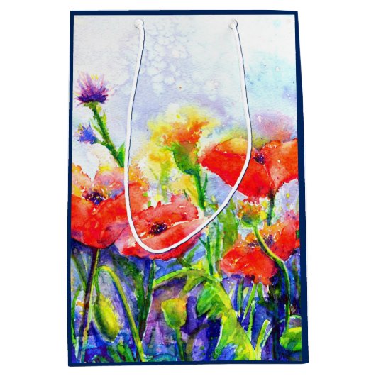 赤いエレガントフローラの絵を描水の色 ミディアムペーパーバッグ (正面)