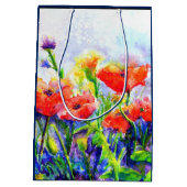 赤いエレガントフローラの絵を描水の色 ミディアムペーパーバッグ (裏面)