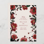 赤いエレガントフローラは日付カードを保存 セーブザデート (正面/裏面)