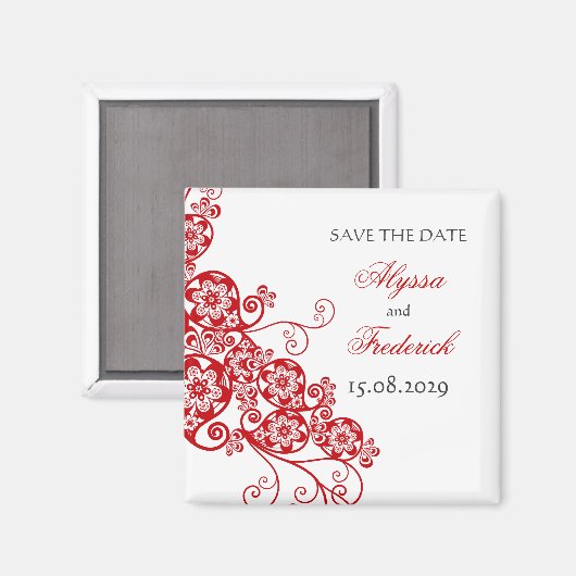 赤いエレガントフローラペイズリーヴィンテージ保存日付 マグネット (正面/裏面)