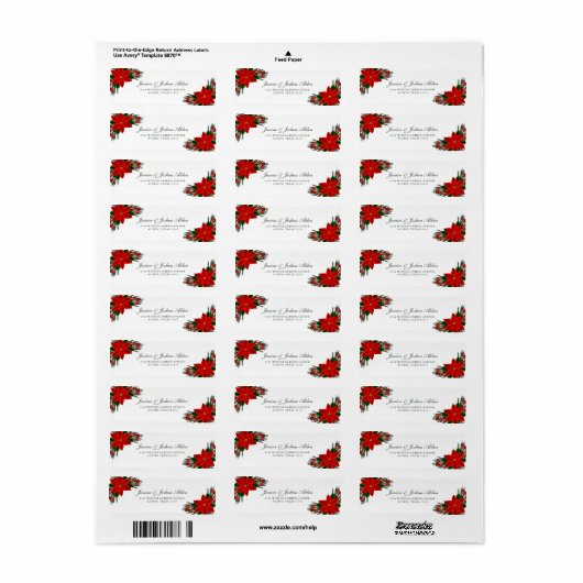 赤いエレガントフローラポインセチアパイン離れグリーリー ラベル (フルシート)