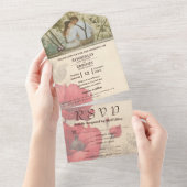 赤いエレガントフローラポピーon Cream Coule写真 オールインワン招待状 (貼ってはがせる)