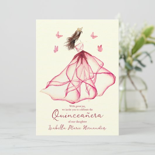 赤いエレガントフローラリリーウォーターカラーキンセアニラ 招待状 (スタンド正面)