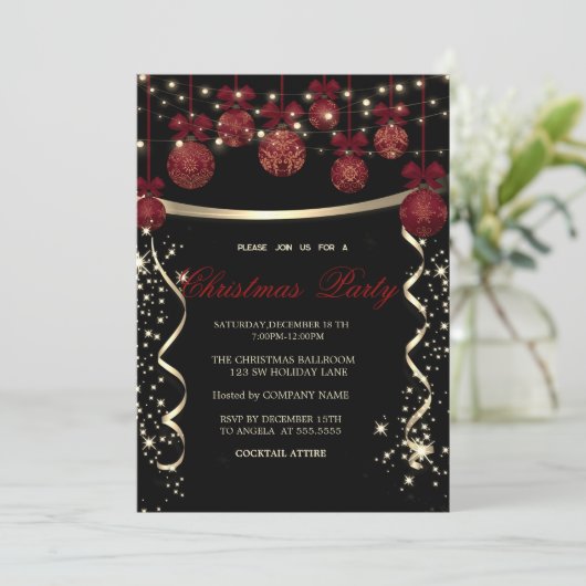 赤いエレガントボール、紙吹雪会社クリスマスパーティー 招待状 (スタンド正面)
