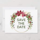 赤いエレガントポインセチアのクリスマスは日付を保存 招待状 (正面)