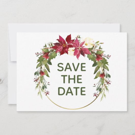 赤いエレガントポインセチアのクリスマスは日付を保存 招待状 (正面)