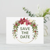 赤いエレガントポインセチアのクリスマスは日付を保存 招待状 (スタンド正面)