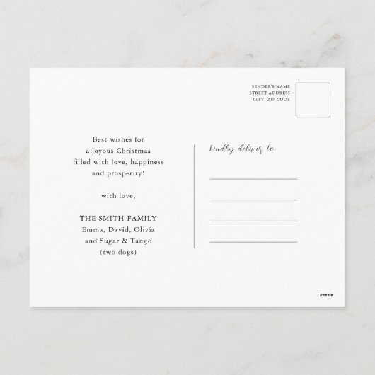 赤いエレガントポインセチアフローラモダンスクリプト シーズンポストカード (裏面)