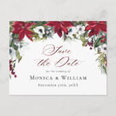 赤いエレガントポインセチア結婚式の日付を保存 ポストカード (正面)