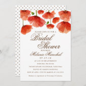 赤いエレガントポピーの花ブライダルシャワー 招待状 (正面/裏面)